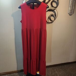 Perfectshe Sleeveless Red Maxi Dress